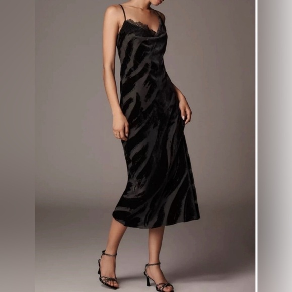 Anthropologie Dresses & Skirts - NWOT Anthropologie Black Slip Dress - Cowl Neck - Velvet Zebra Print